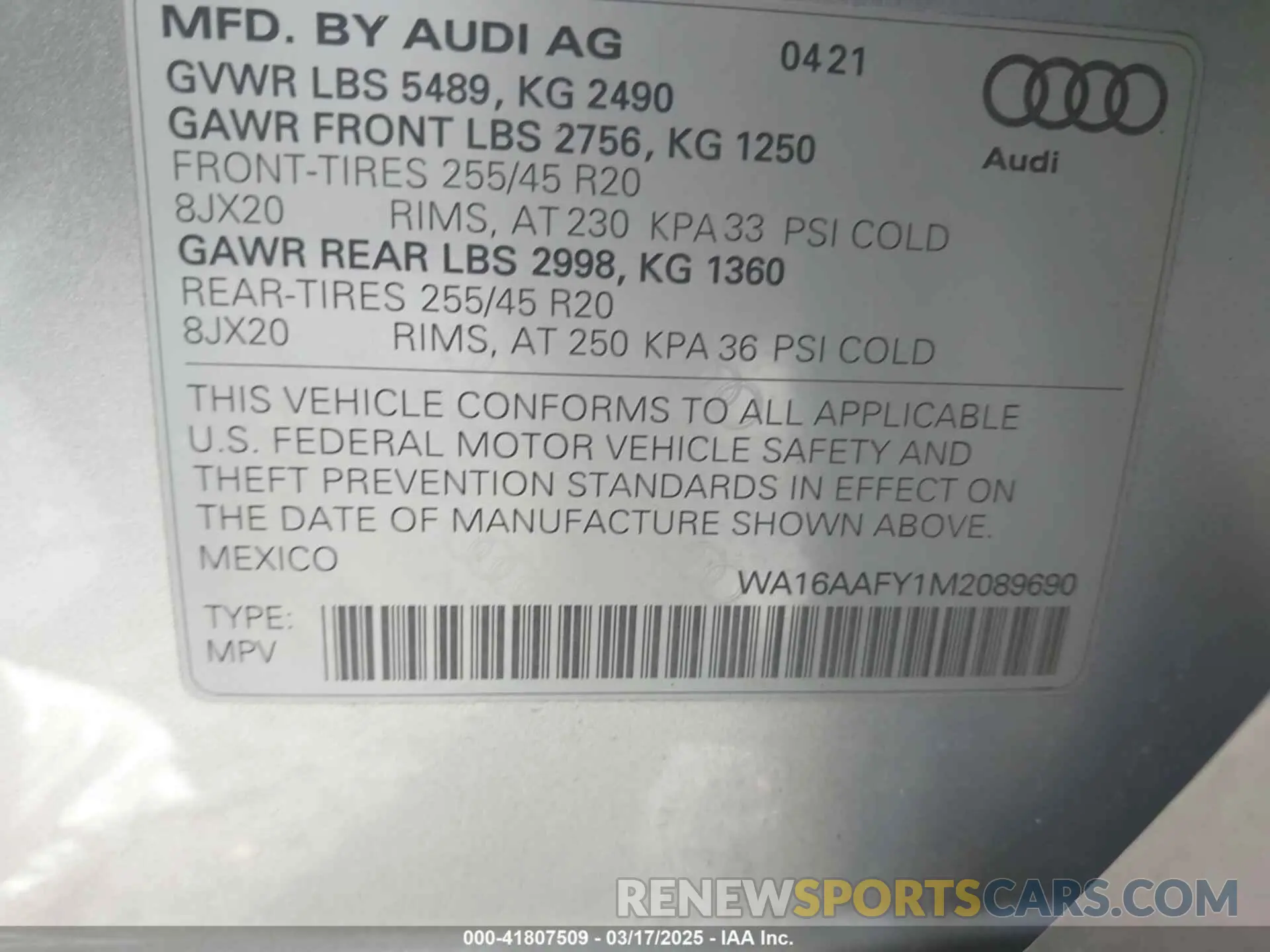 9 Photograph of a damaged car WA16AAFY1M2089690 AUDI Q5 SPORTBACK 2021