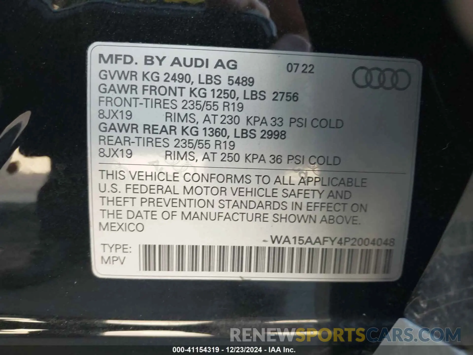 9 Photograph of a damaged car WA15AAFY4P2004048 AUDI Q5 SPORTBACK 2023