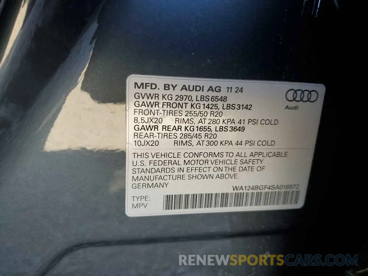14 Photograph of a damaged car WA124BGF4SA016972 AUDI Q6 E-TRON 2025