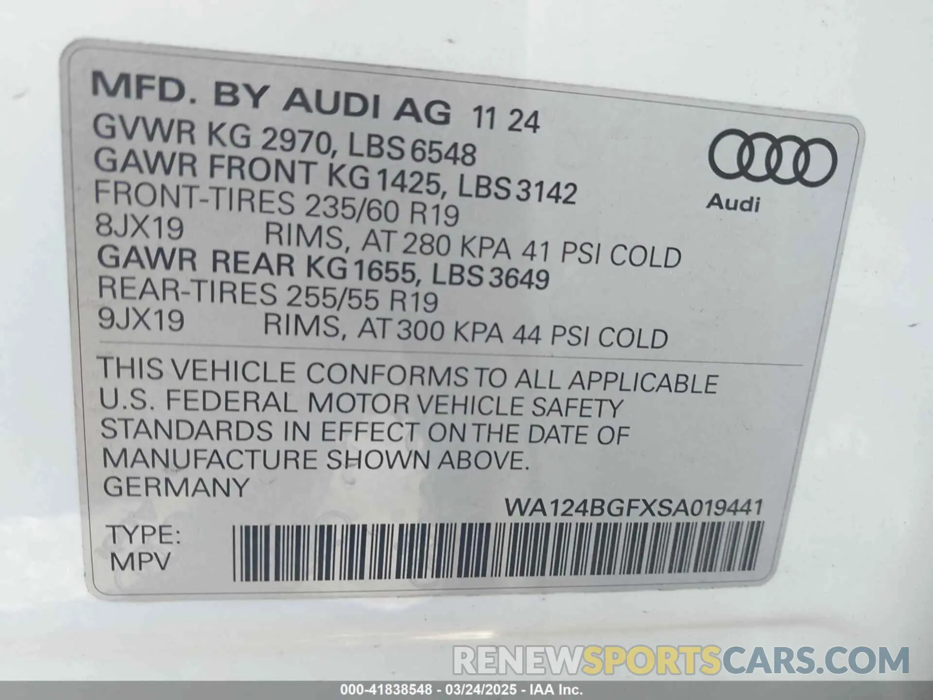 9 Photograph of a damaged car WA124BGFXSA019441 AUDI Q6 E-TRON 2025