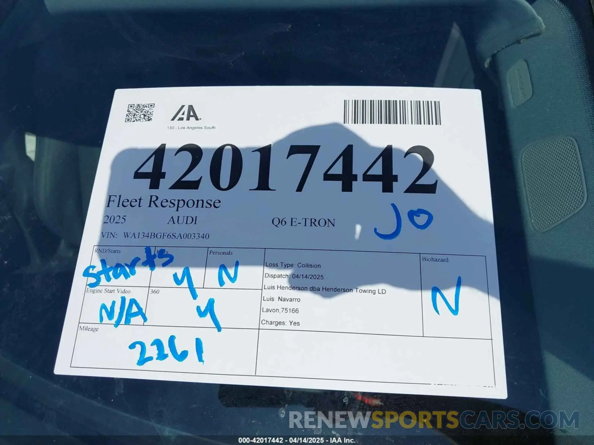 20 Photograph of a damaged car WA134BGF6SA003340 AUDI Q6 E-TRON 2025