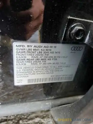 12 Photograph of a damaged car WA1AAAF72KD011499 AUDI Q7 2019