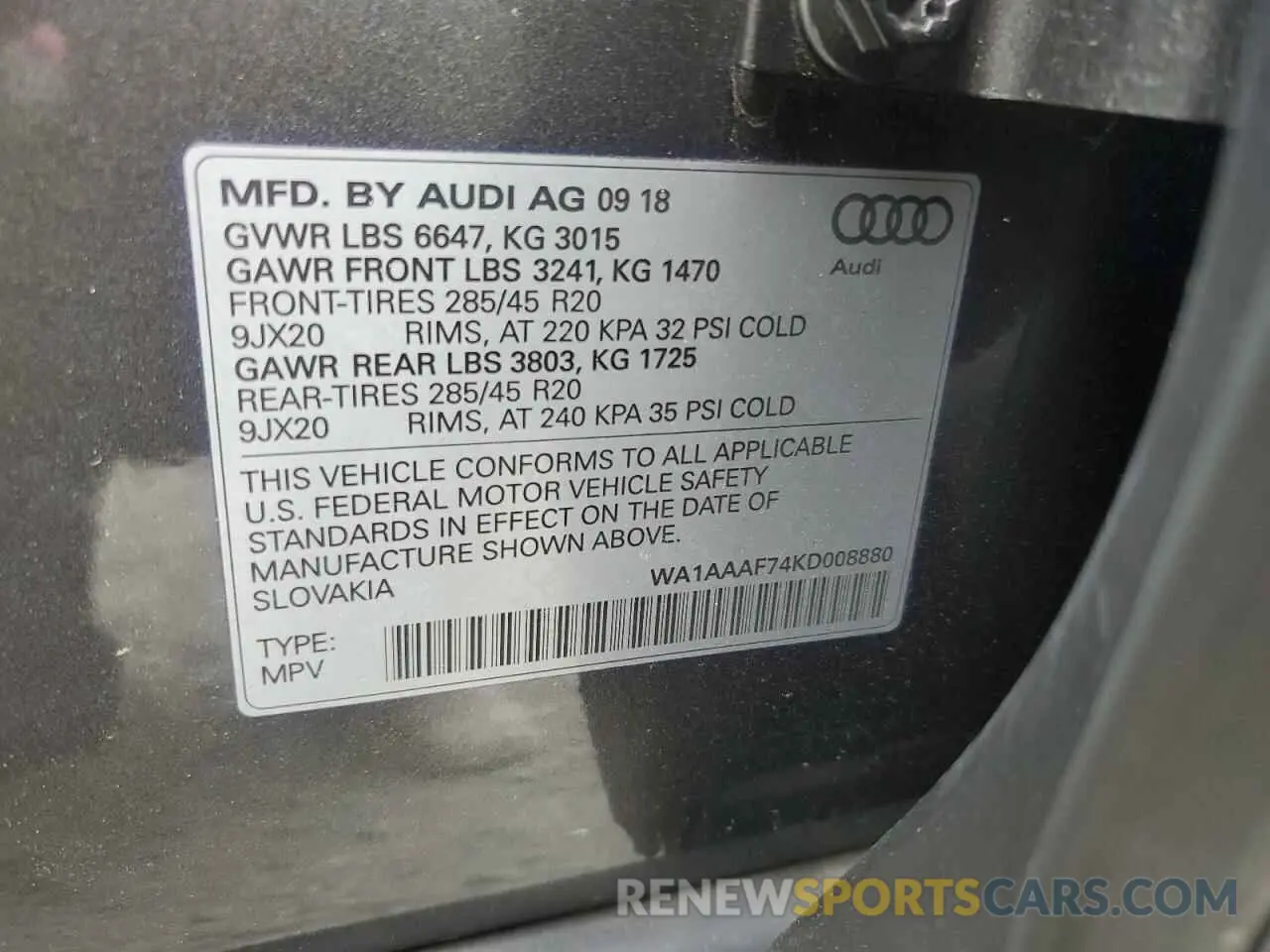 13 Photograph of a damaged car WA1AAAF74KD008880 AUDI Q7 2019