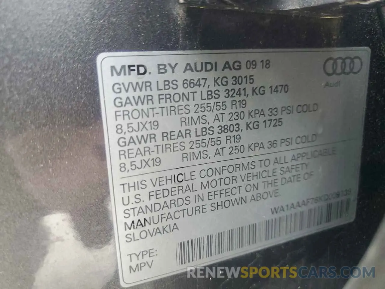 13 Photograph of a damaged car WA1AAAF76KD009139 AUDI Q7 2019