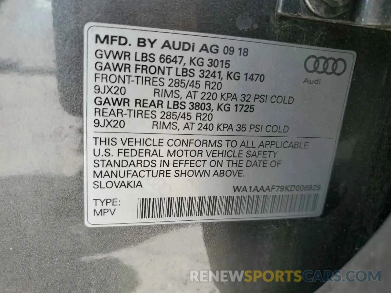 13 Photograph of a damaged car WA1AAAF79KD006929 AUDI Q7 2019