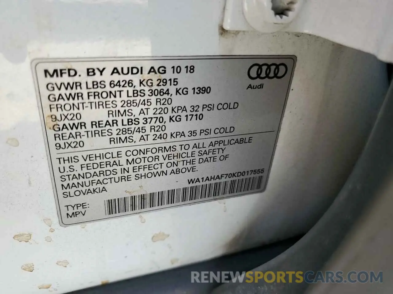 14 Photograph of a damaged car WA1AHAF70KD017555 AUDI Q7 2019