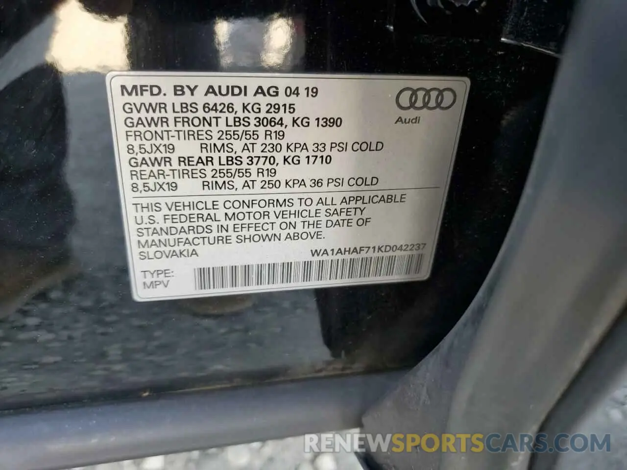 13 Photograph of a damaged car WA1AHAF71KD042237 AUDI Q7 2019