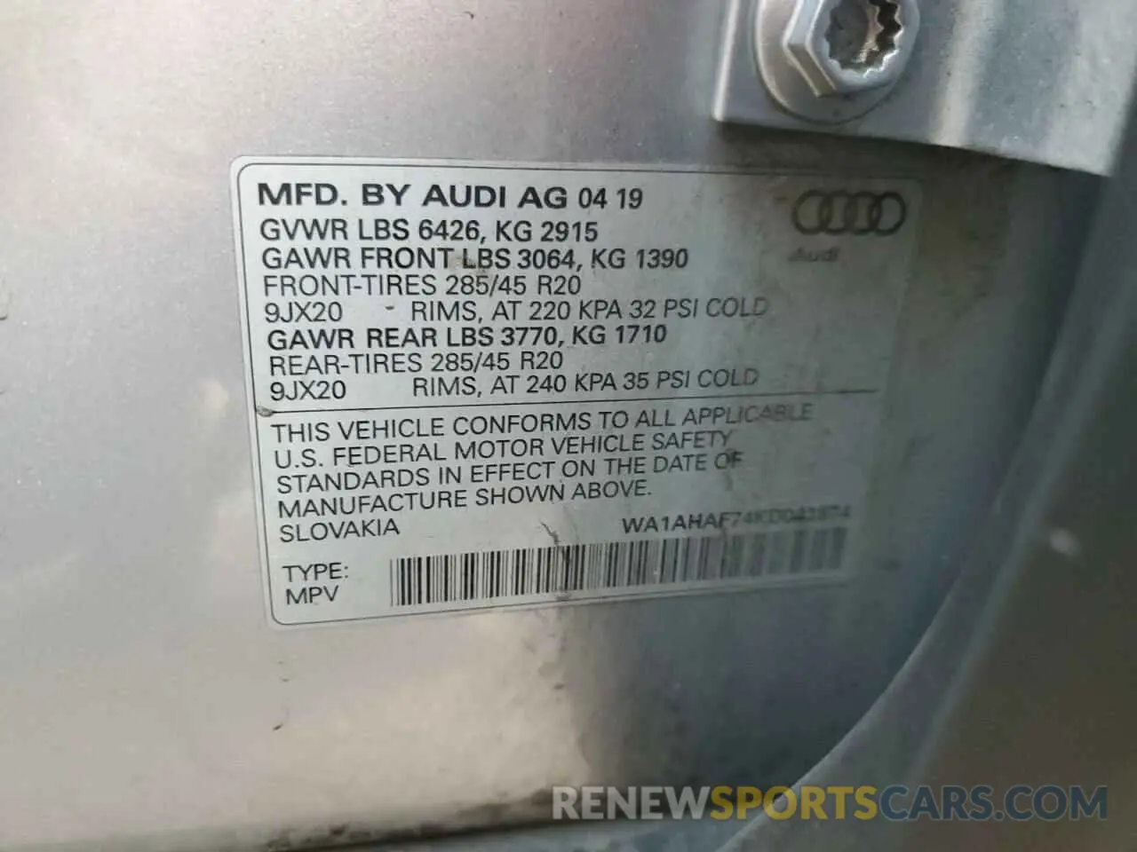 14 Photograph of a damaged car WA1AHAF74KD041874 AUDI Q7 2019