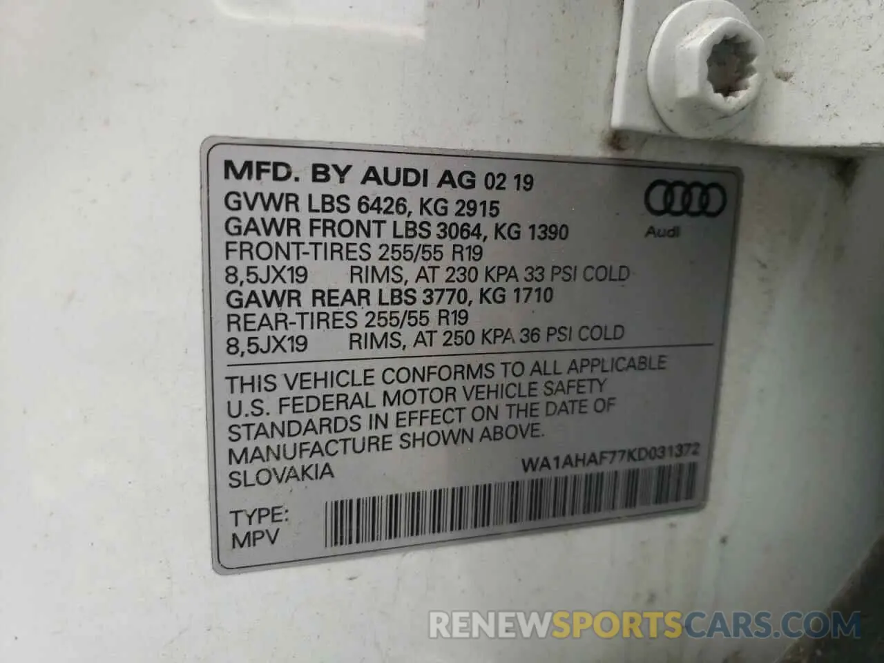 13 Photograph of a damaged car WA1AHAF77KD031372 AUDI Q7 2019