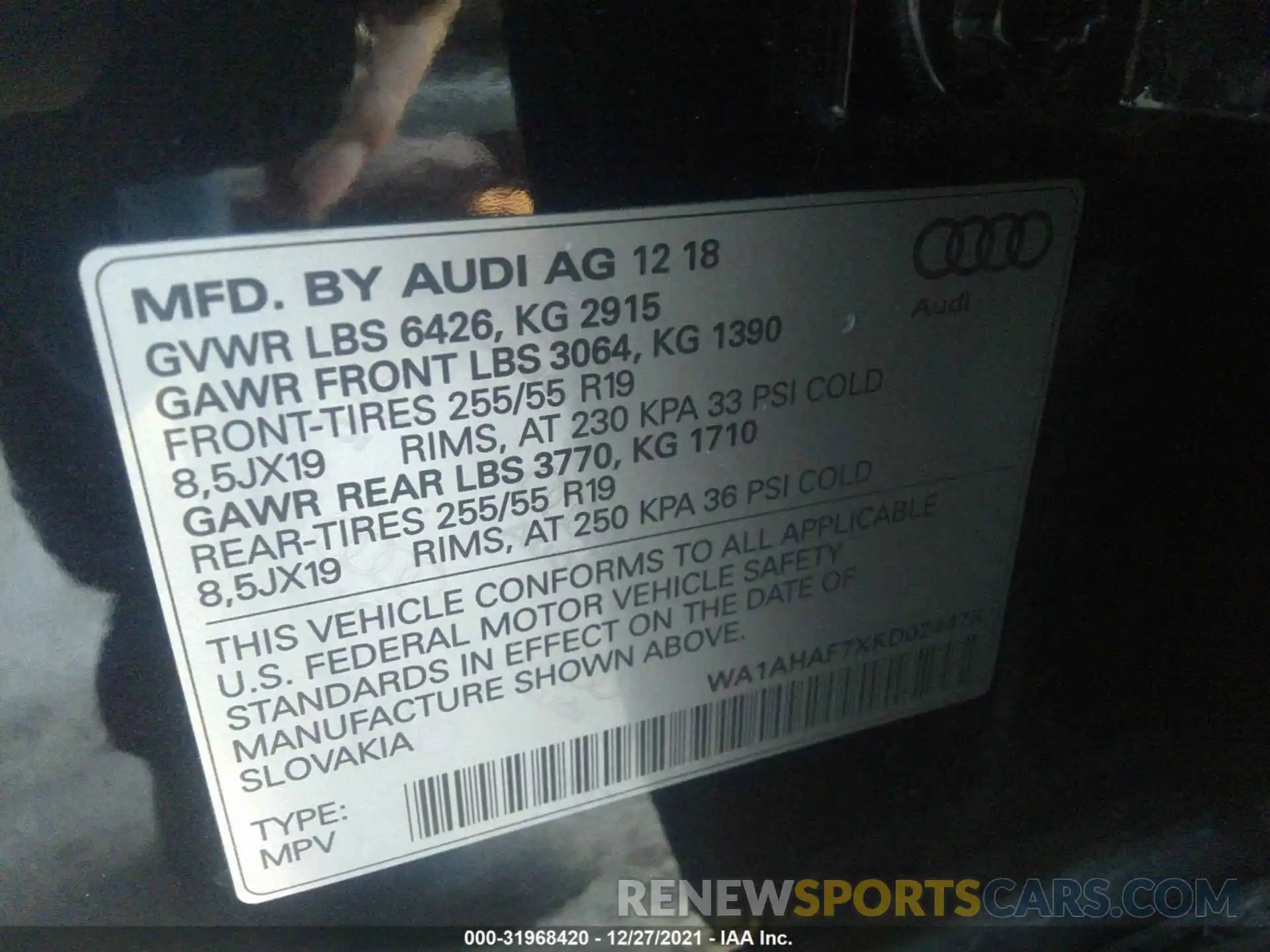 9 Photograph of a damaged car WA1AHAF7XKD024478 AUDI Q7 2019