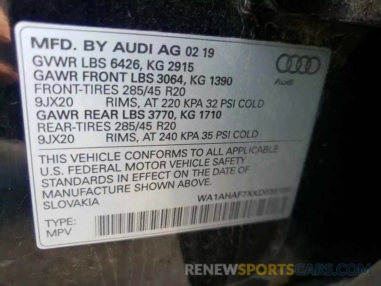 14 Photograph of a damaged car WA1AHAF7XKD035786 AUDI Q7 2019