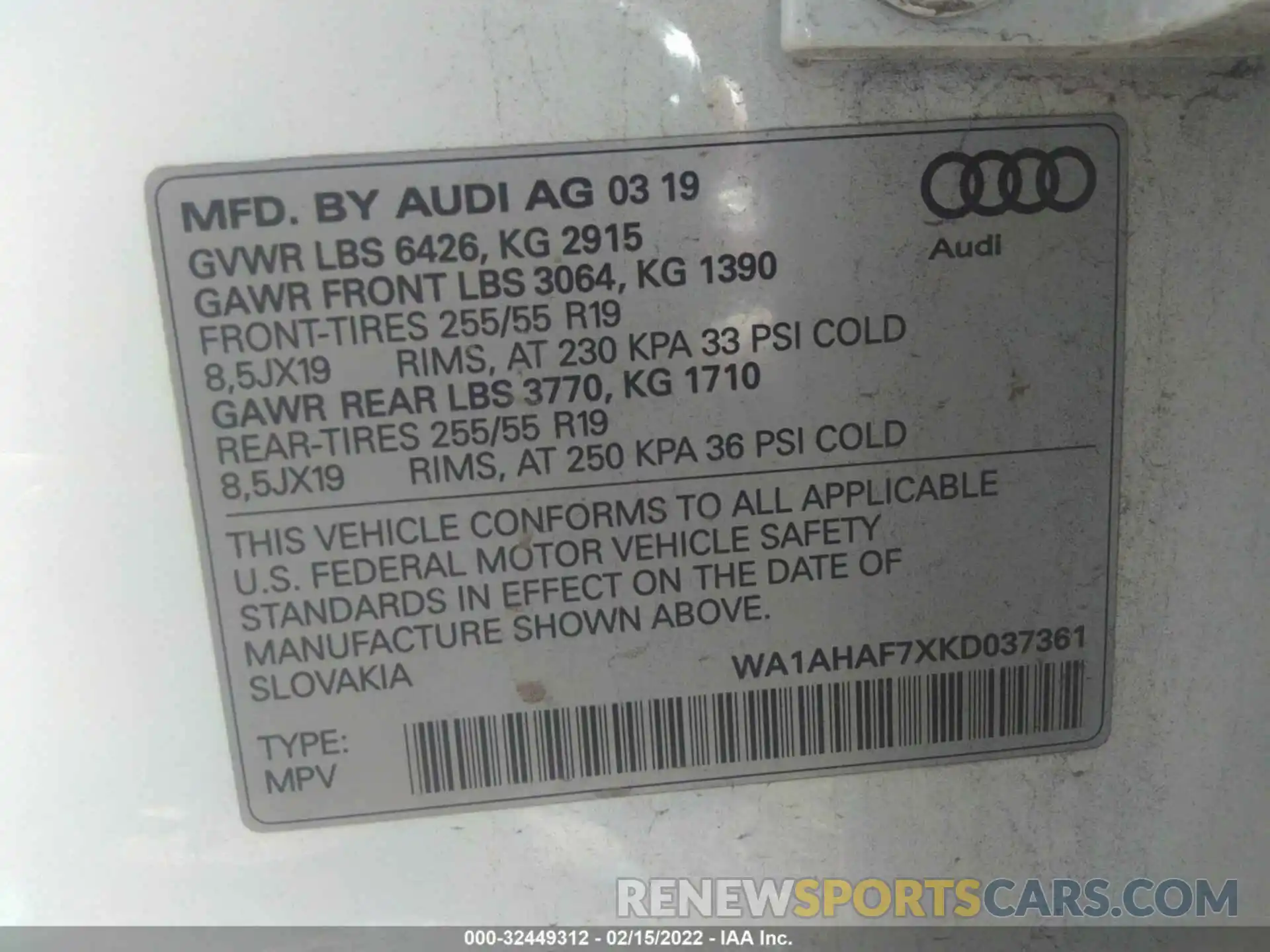 9 Photograph of a damaged car WA1AHAF7XKD037361 AUDI Q7 2019