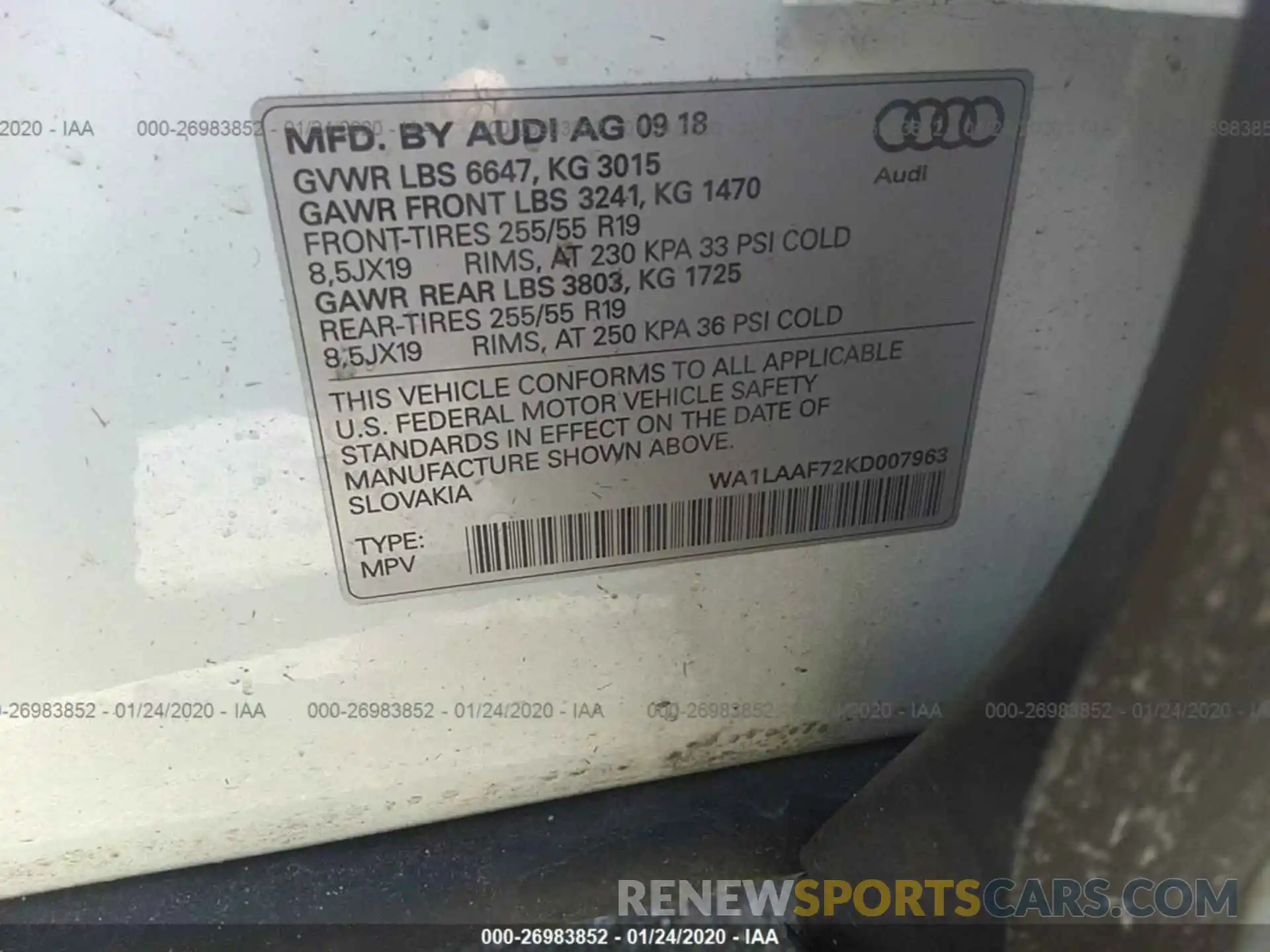 9 Photograph of a damaged car WA1LAAF72KD007963 AUDI Q7 2019