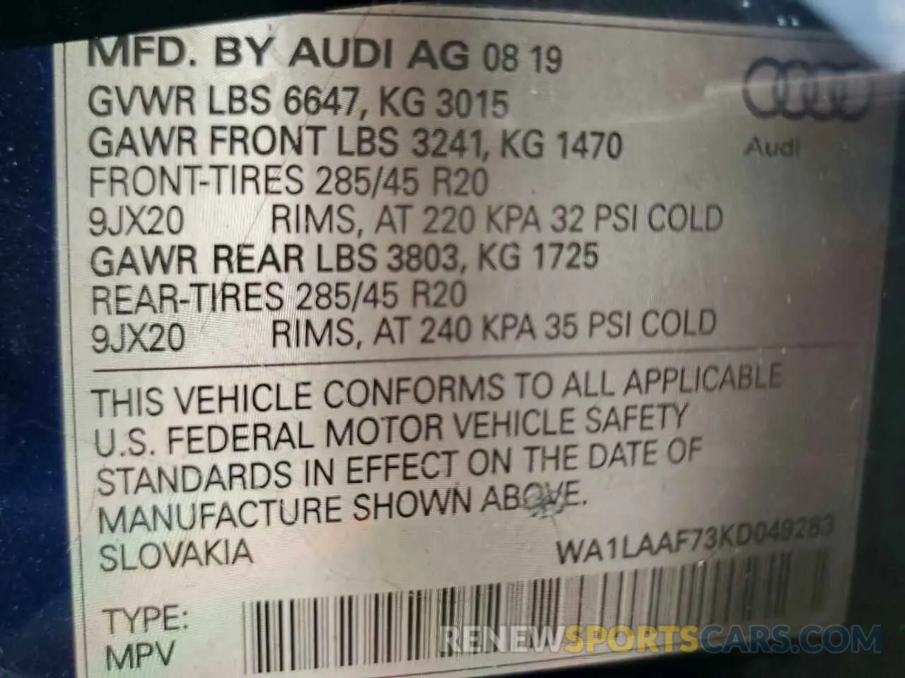 14 Photograph of a damaged car WA1LAAF73KD049283 AUDI Q7 2019