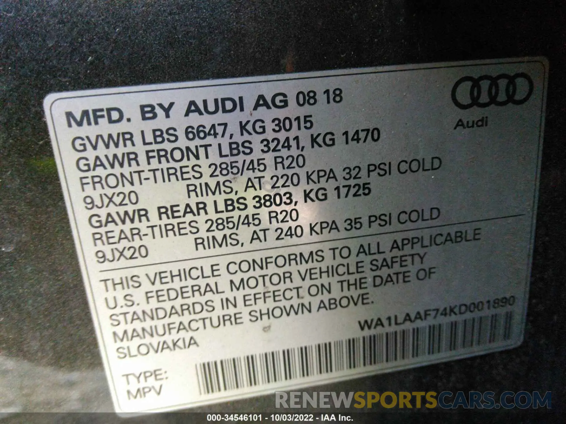9 Photograph of a damaged car WA1LAAF74KD001890 AUDI Q7 2019