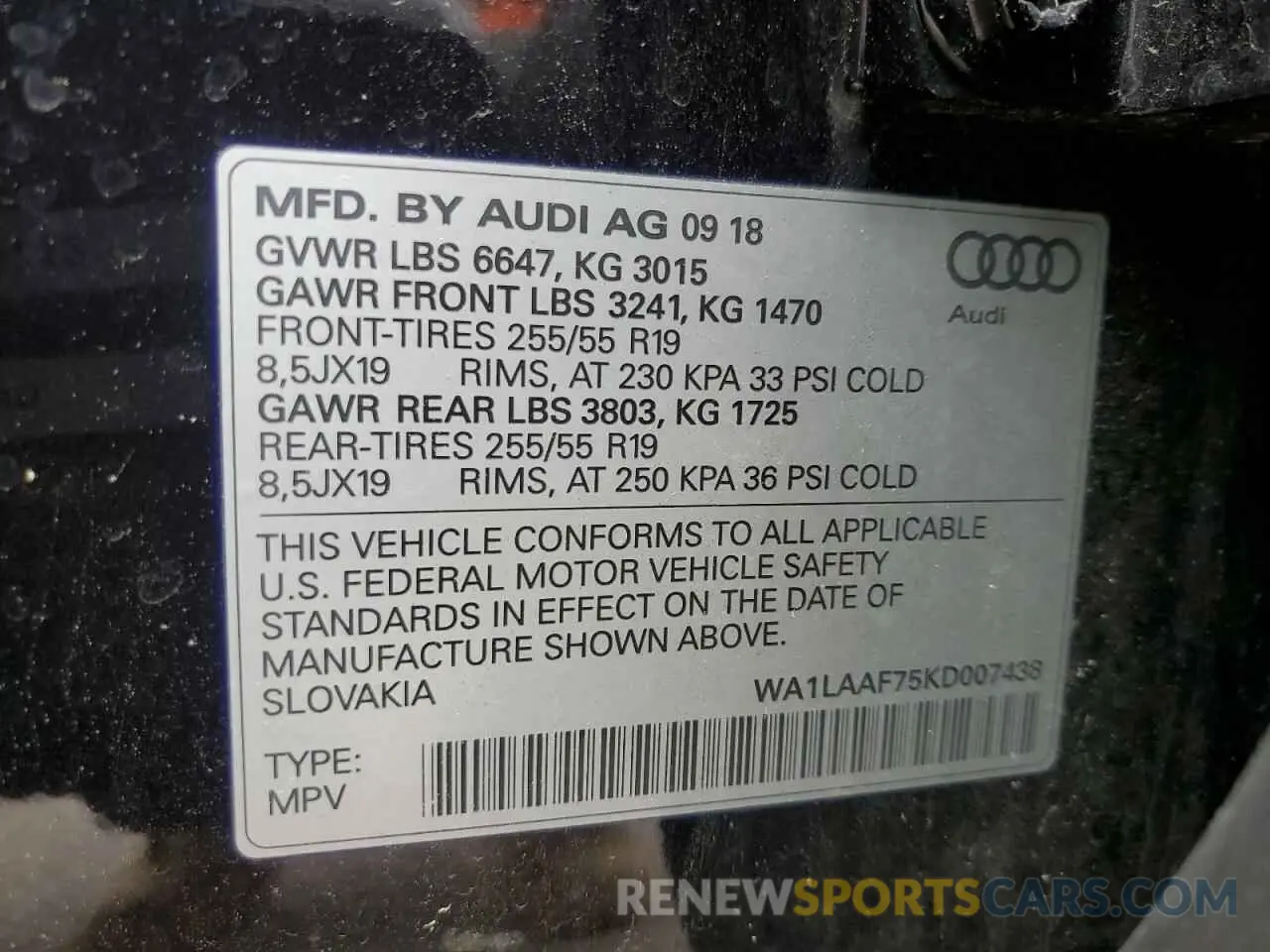 13 Photograph of a damaged car WA1LAAF75KD007438 AUDI Q7 2019
