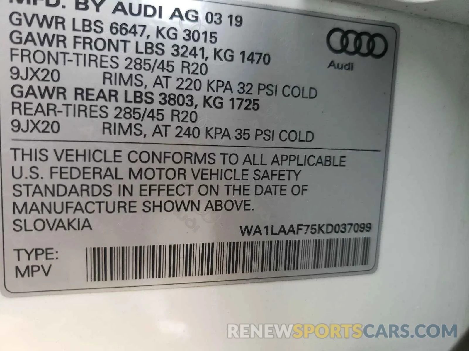 10 Photograph of a damaged car WA1LAAF75KD037099 AUDI Q7 2019