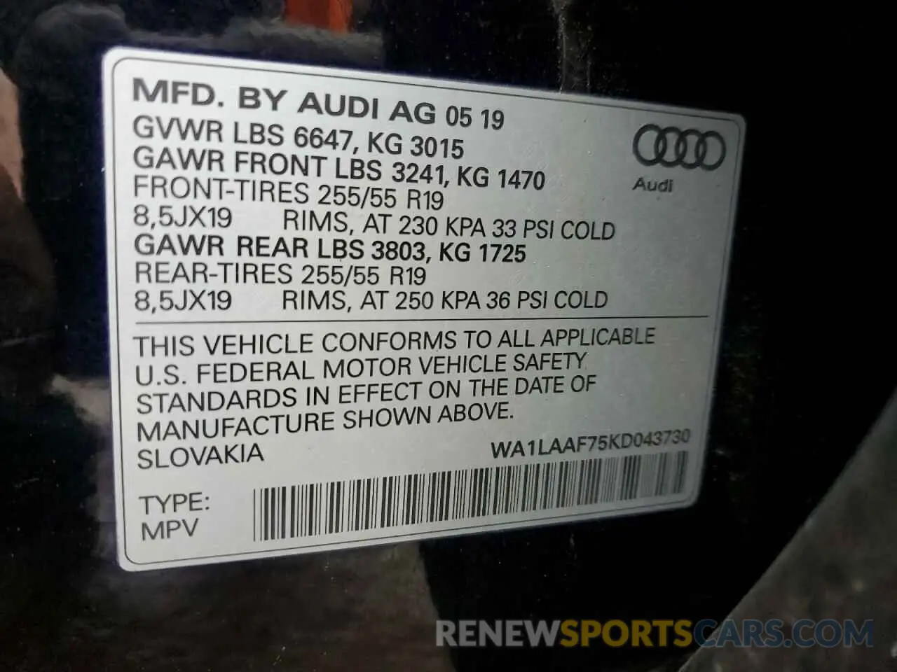 15 Photograph of a damaged car WA1LAAF75KD043730 AUDI Q7 2019