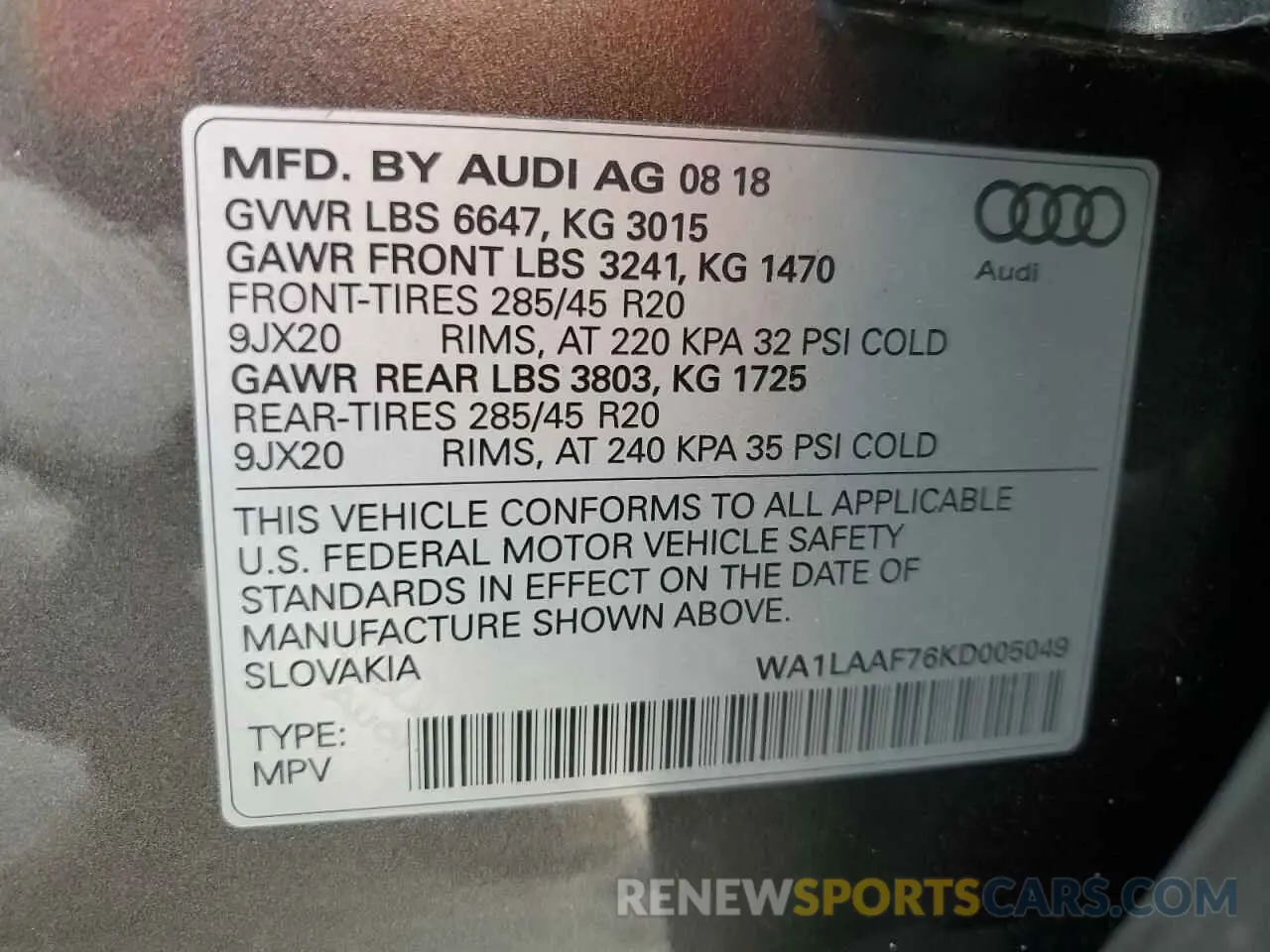 13 Photograph of a damaged car WA1LAAF76KD005049 AUDI Q7 2019