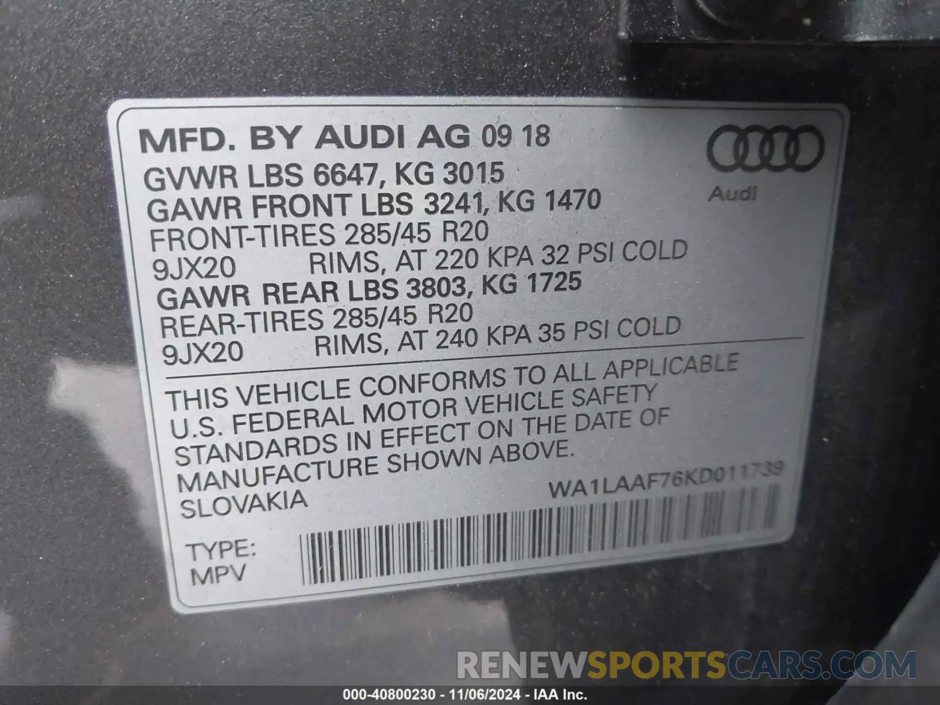 9 Photograph of a damaged car WA1LAAF76KD011739 AUDI Q7 2019