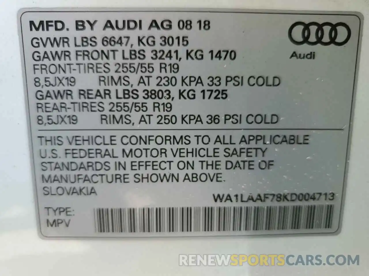 10 Photograph of a damaged car WA1LAAF78KD004713 AUDI Q7 2019