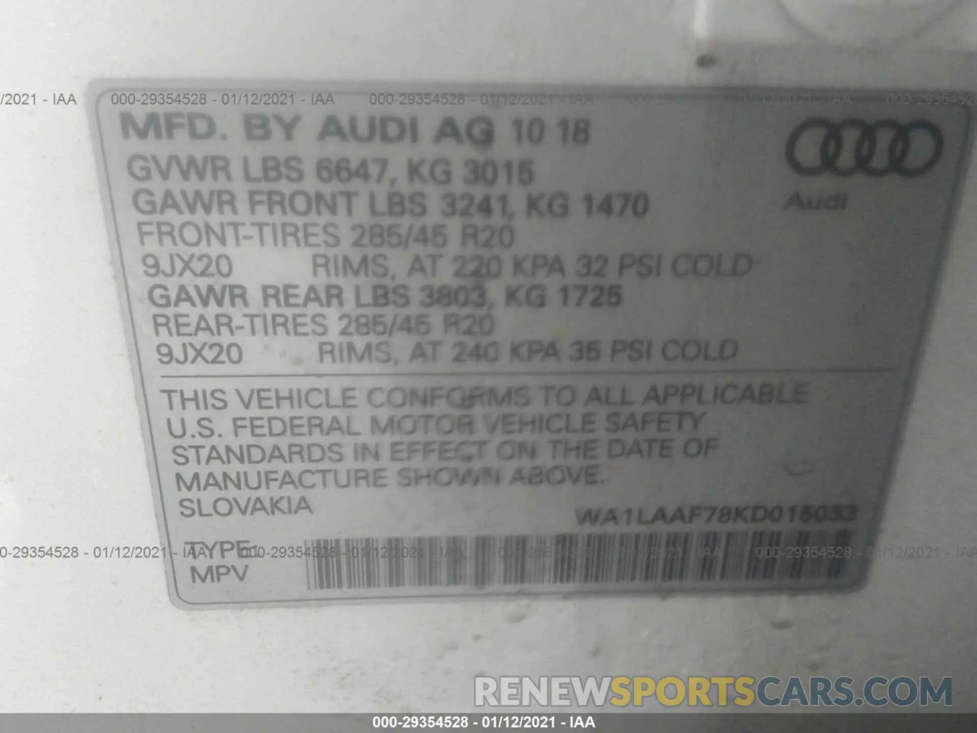 9 Photograph of a damaged car WA1LAAF78KD015033 AUDI Q7 2019