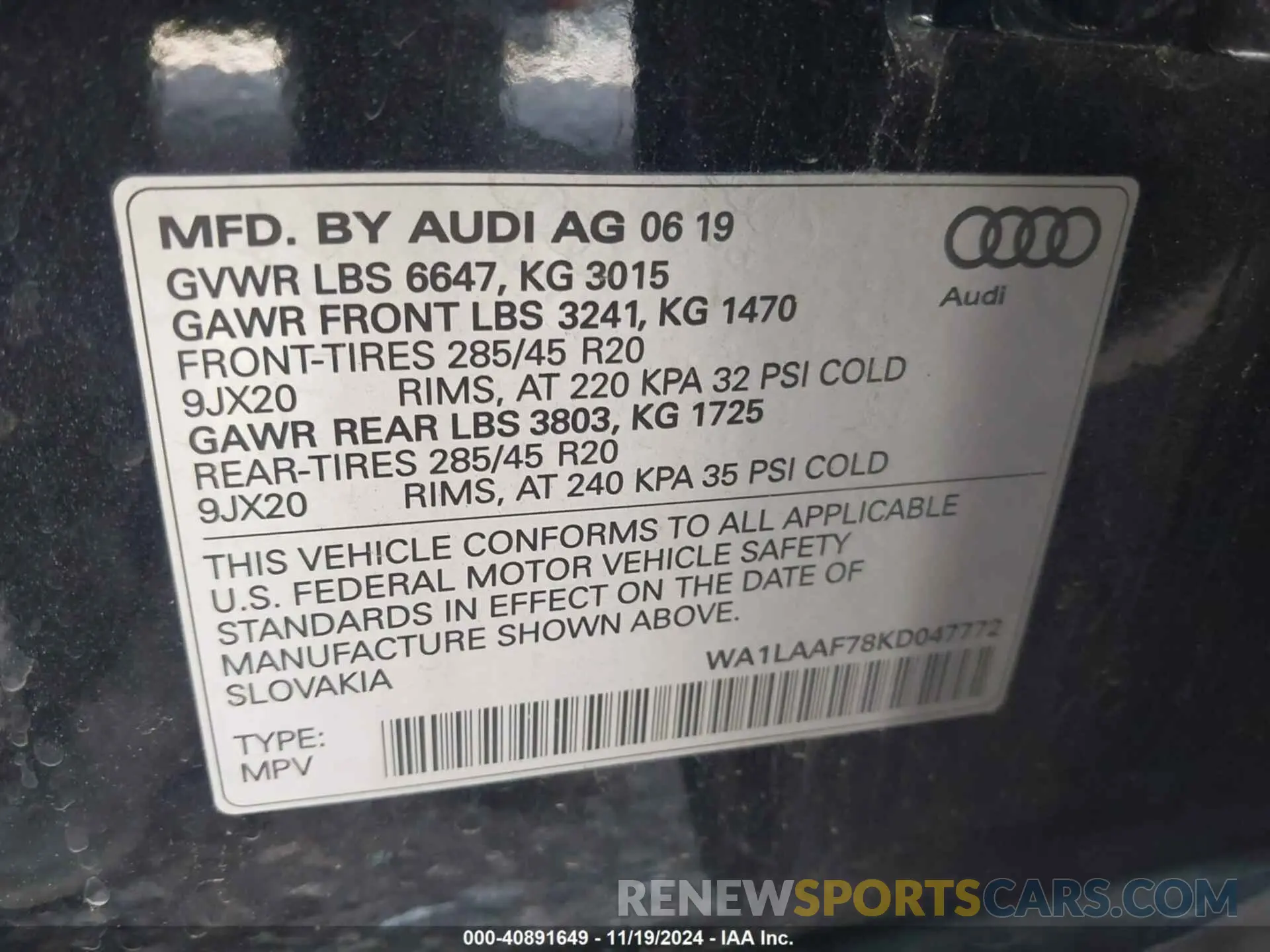 9 Photograph of a damaged car WA1LAAF78KD047772 AUDI Q7 2019