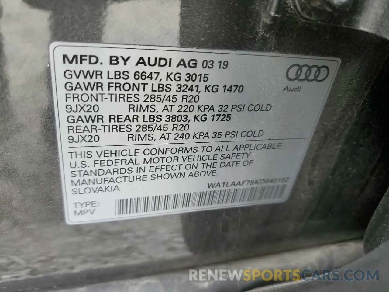 13 Photograph of a damaged car WA1LAAF79KD040152 AUDI Q7 2019