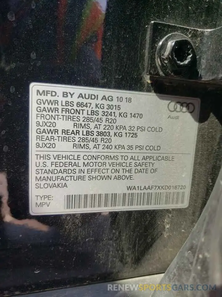13 Photograph of a damaged car WA1LAAF7XKD016720 AUDI Q7 2019