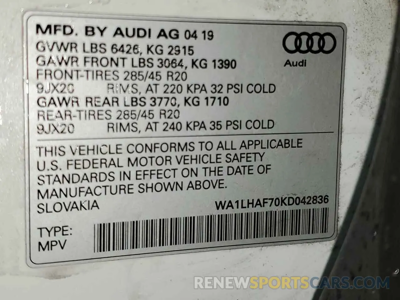 14 Photograph of a damaged car WA1LHAF70KD042836 AUDI Q7 2019