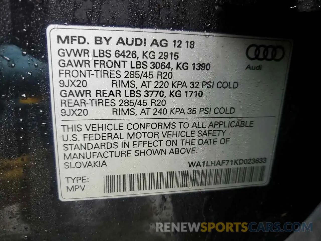13 Photograph of a damaged car WA1LHAF71KD023633 AUDI Q7 2019