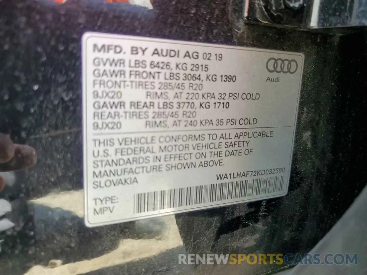 13 Photograph of a damaged car WA1LHAF72KD032390 AUDI Q7 2019