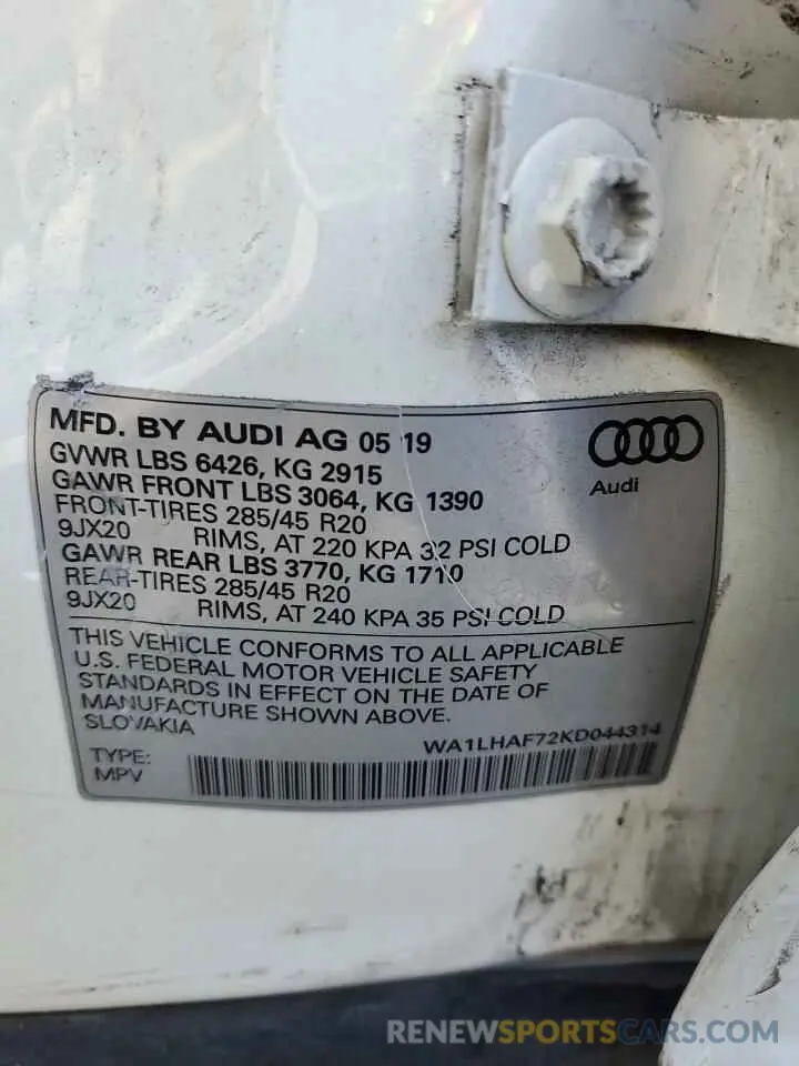 13 Photograph of a damaged car WA1LHAF72KD044314 AUDI Q7 2019