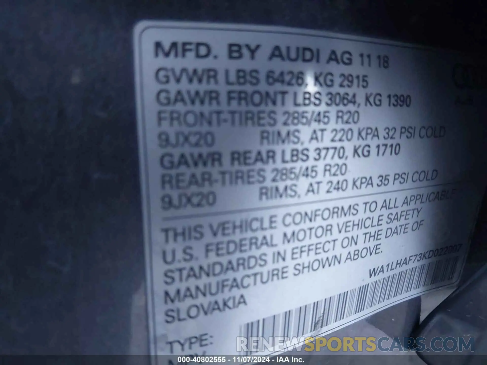 9 Photograph of a damaged car WA1LHAF73KD022807 AUDI Q7 2019