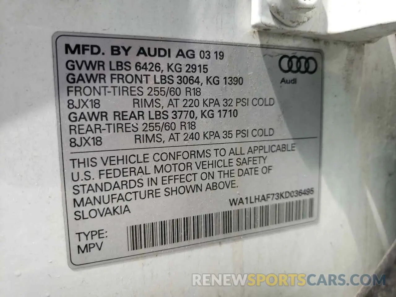 13 Photograph of a damaged car WA1LHAF73KD036495 AUDI Q7 2019