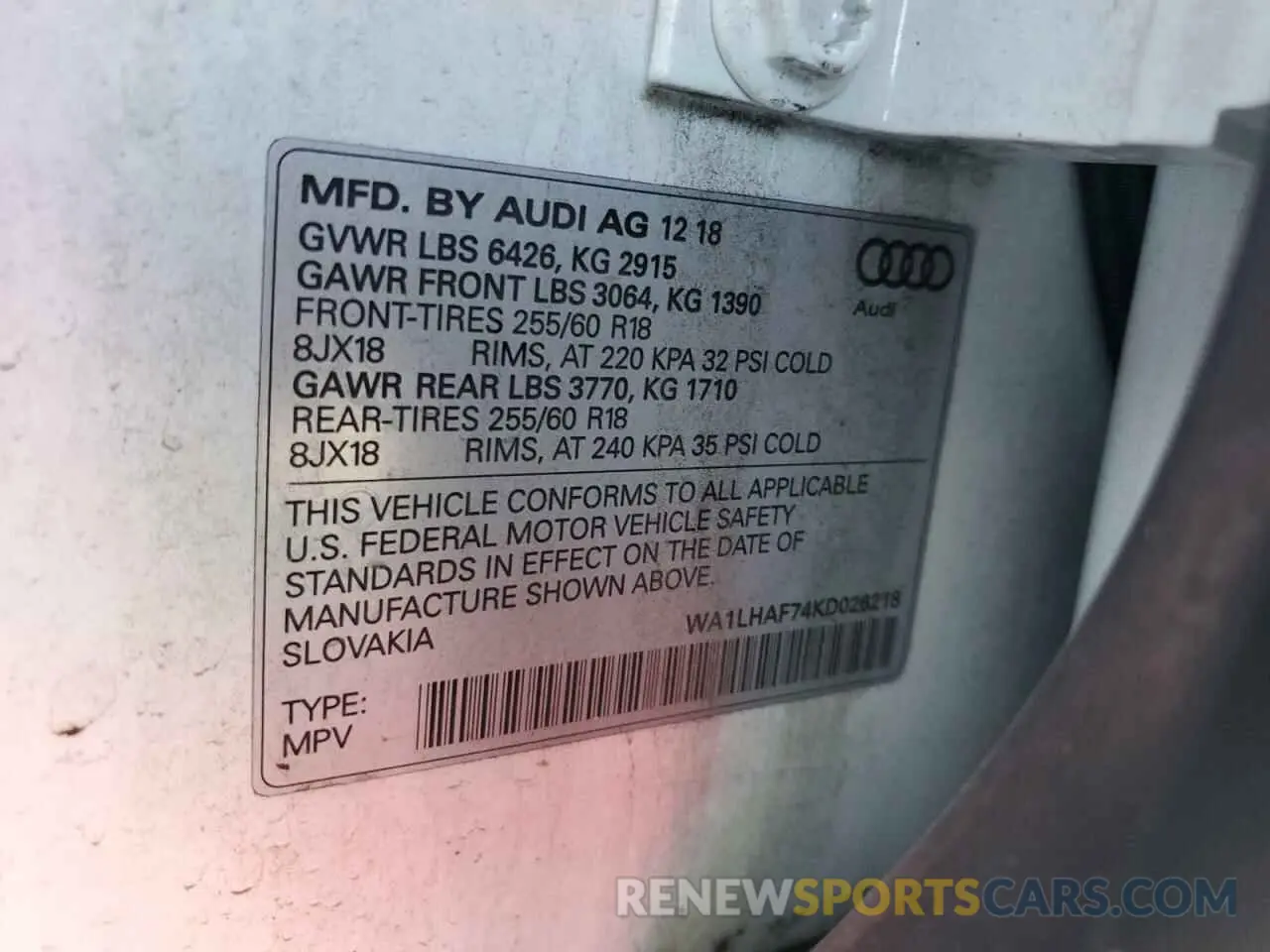 14 Photograph of a damaged car WA1LHAF74KD026218 AUDI Q7 2019