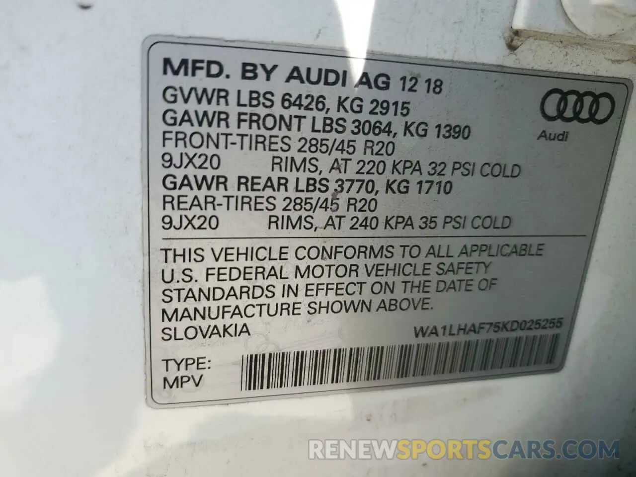 13 Photograph of a damaged car WA1LHAF75KD025255 AUDI Q7 2019
