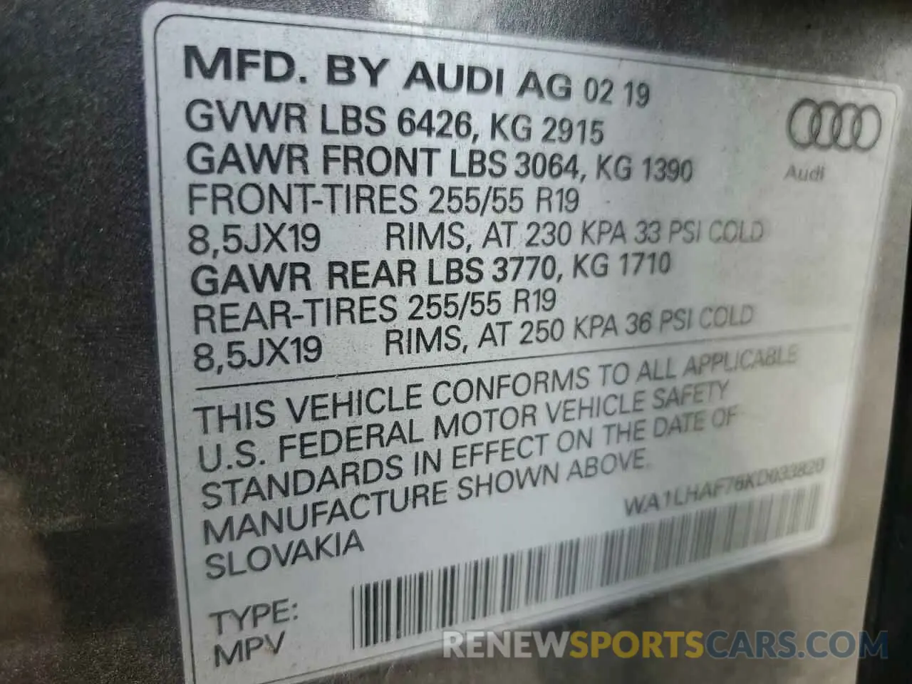 14 Photograph of a damaged car WA1LHAF76KD033820 AUDI Q7 2019
