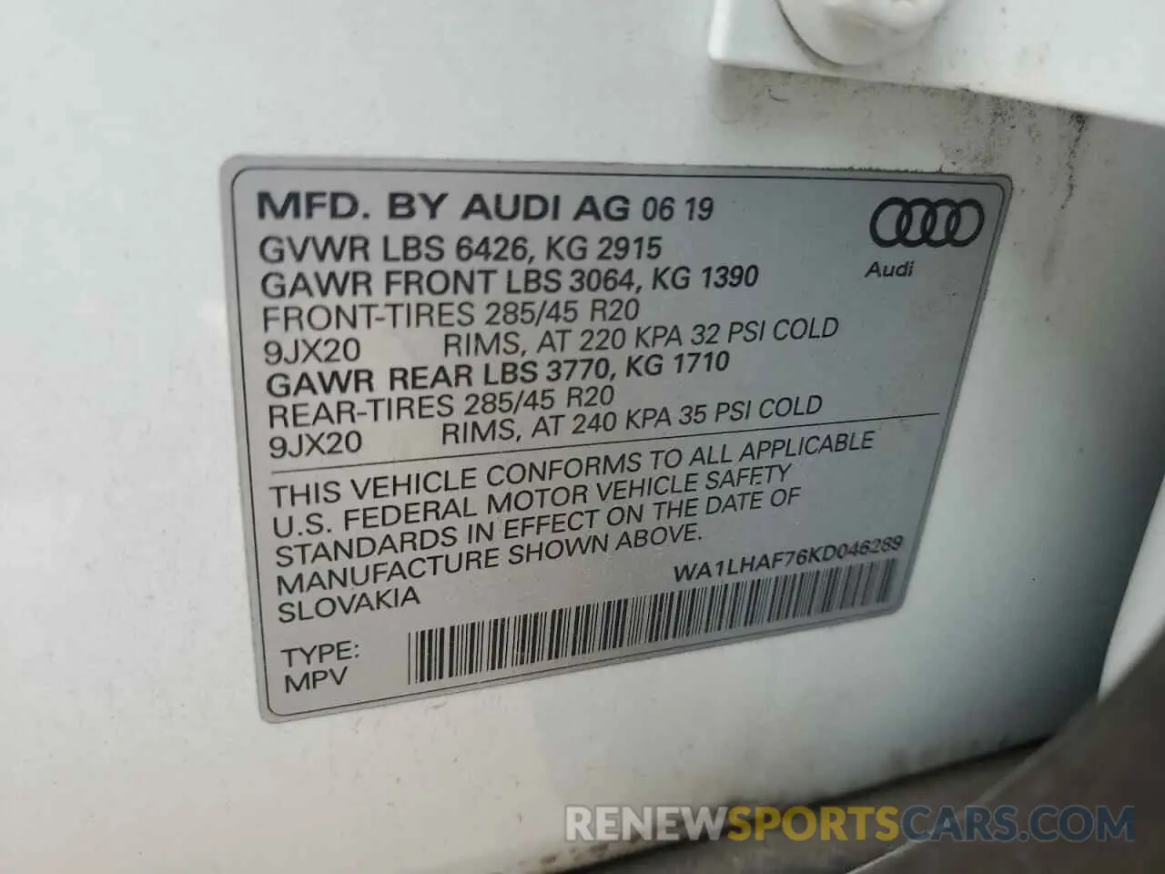 13 Photograph of a damaged car WA1LHAF76KD046289 AUDI Q7 2019