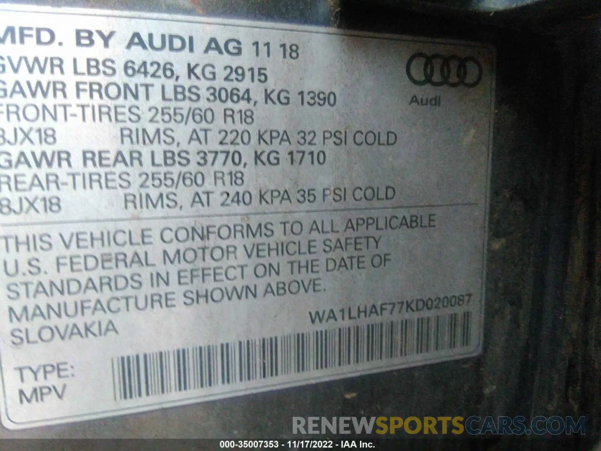 9 Photograph of a damaged car WA1LHAF77KD020087 AUDI Q7 2019