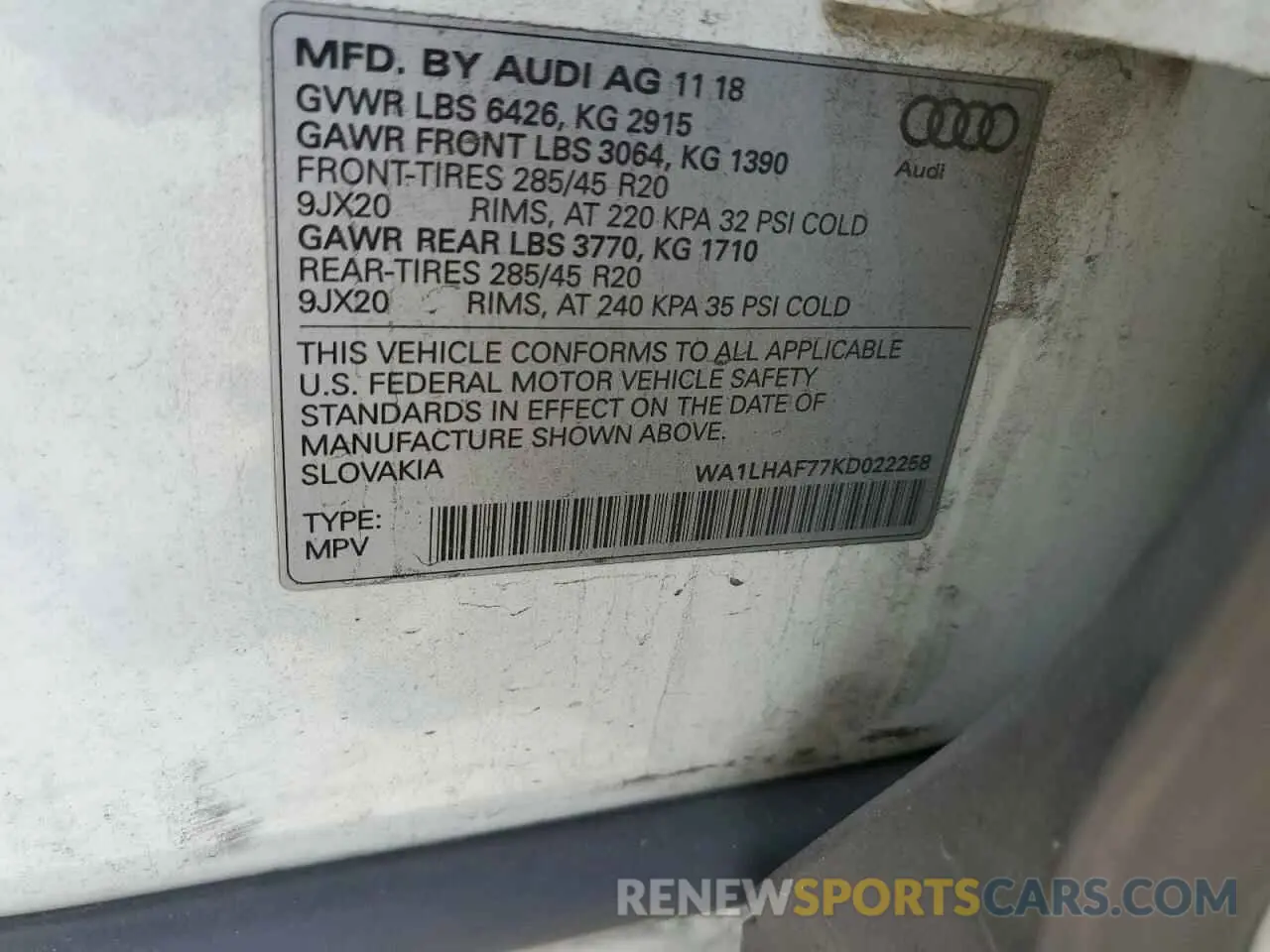13 Photograph of a damaged car WA1LHAF77KD022258 AUDI Q7 2019