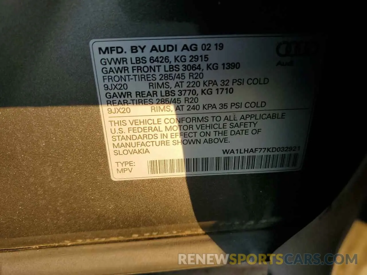 12 Photograph of a damaged car WA1LHAF77KD032921 AUDI Q7 2019