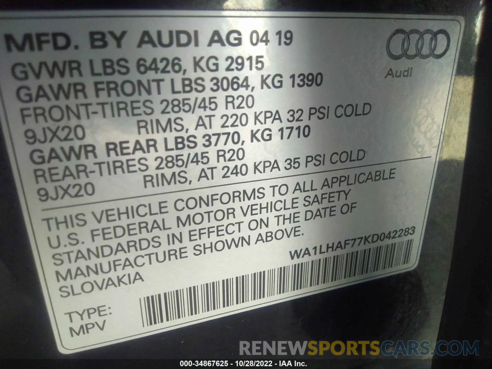 9 Photograph of a damaged car WA1LHAF77KD042283 AUDI Q7 2019