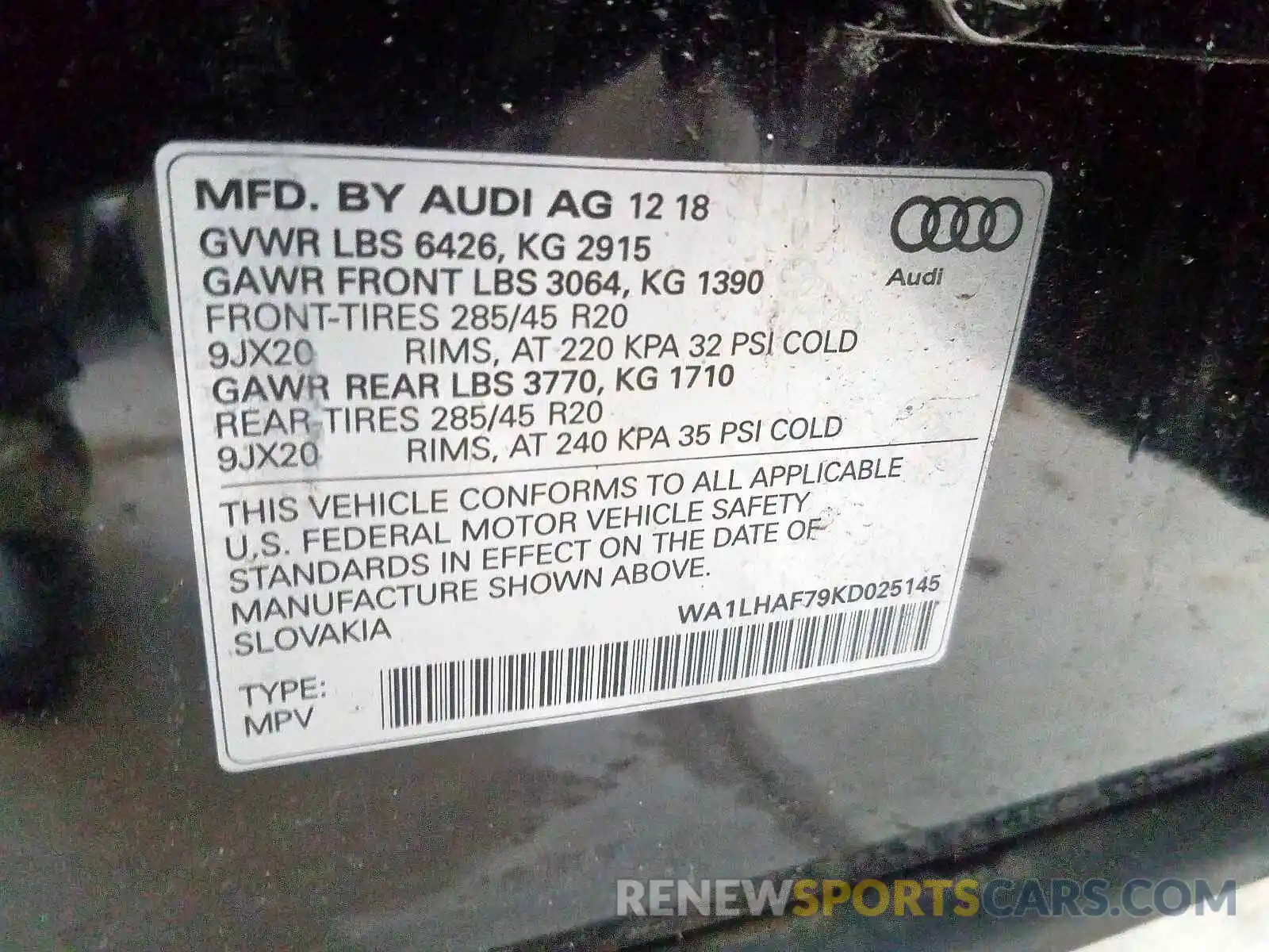 10 Photograph of a damaged car WA1LHAF79KD025145 AUDI Q7 2019