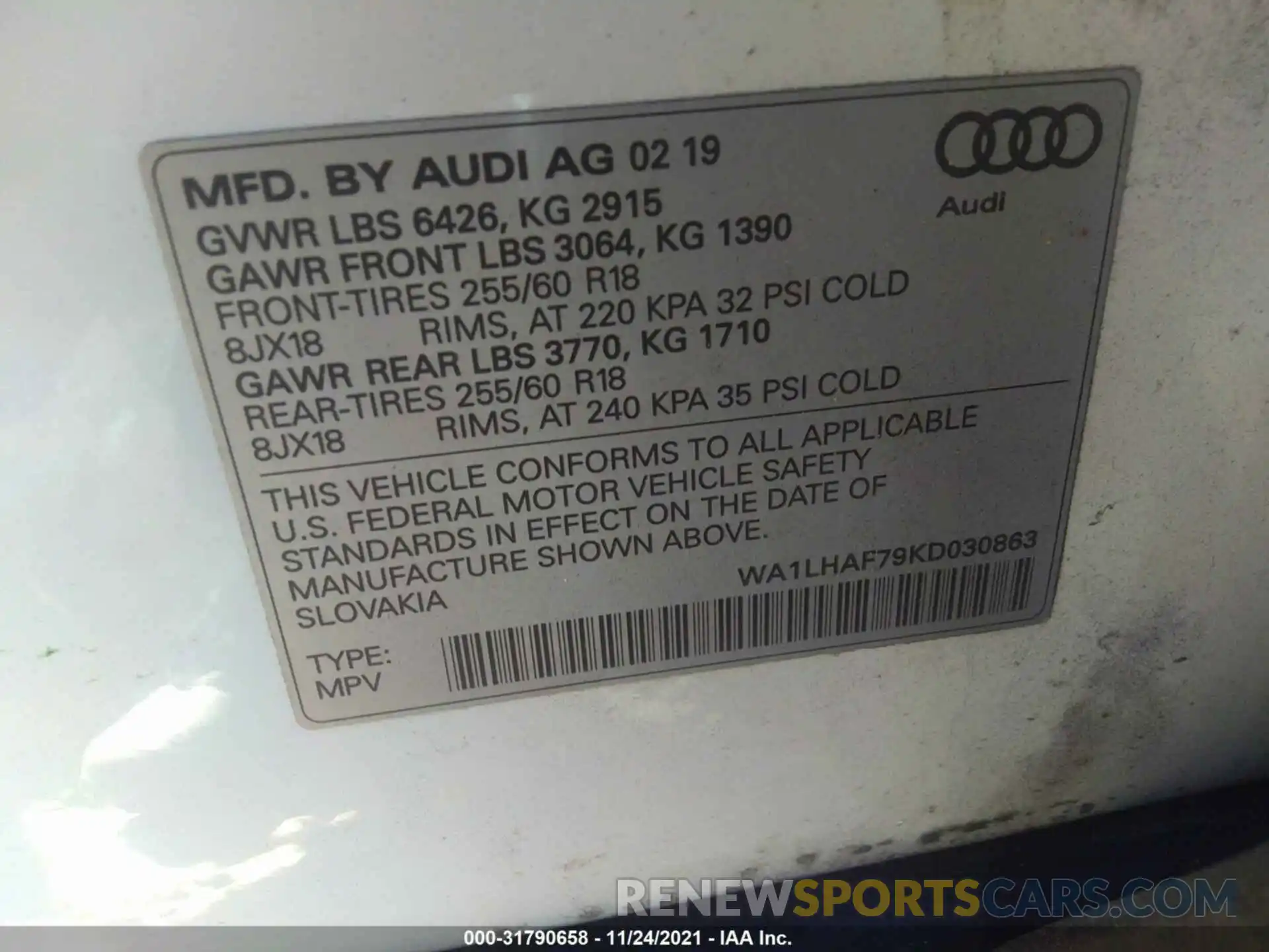 9 Photograph of a damaged car WA1LHAF79KD030863 AUDI Q7 2019