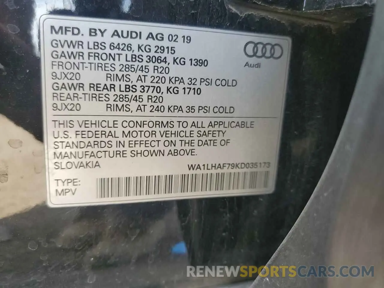 13 Photograph of a damaged car WA1LHAF79KD035173 AUDI Q7 2019
