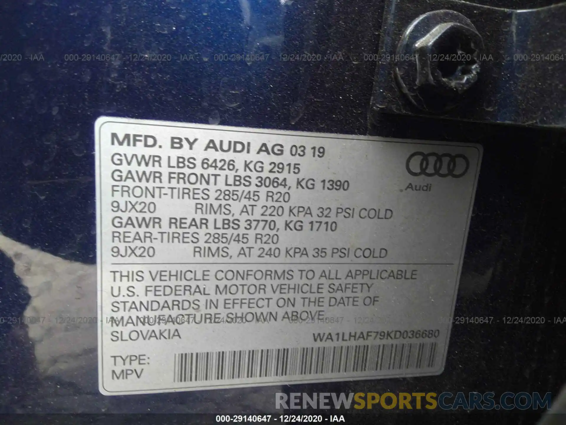 9 Photograph of a damaged car WA1LHAF79KD036680 AUDI Q7 2019