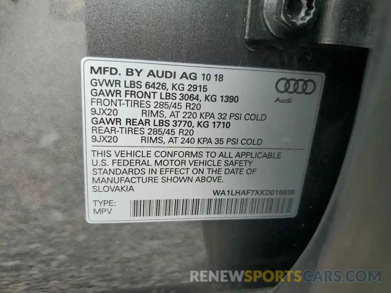 14 Photograph of a damaged car WA1LHAF7XKD016938 AUDI Q7 2019