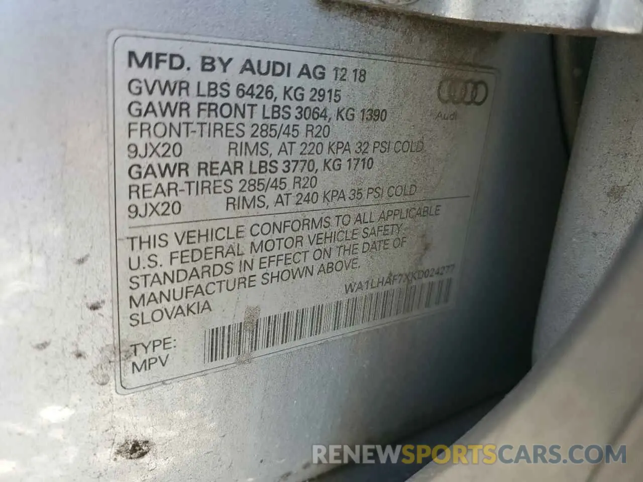 15 Photograph of a damaged car WA1LHAF7XKD024277 AUDI Q7 2019