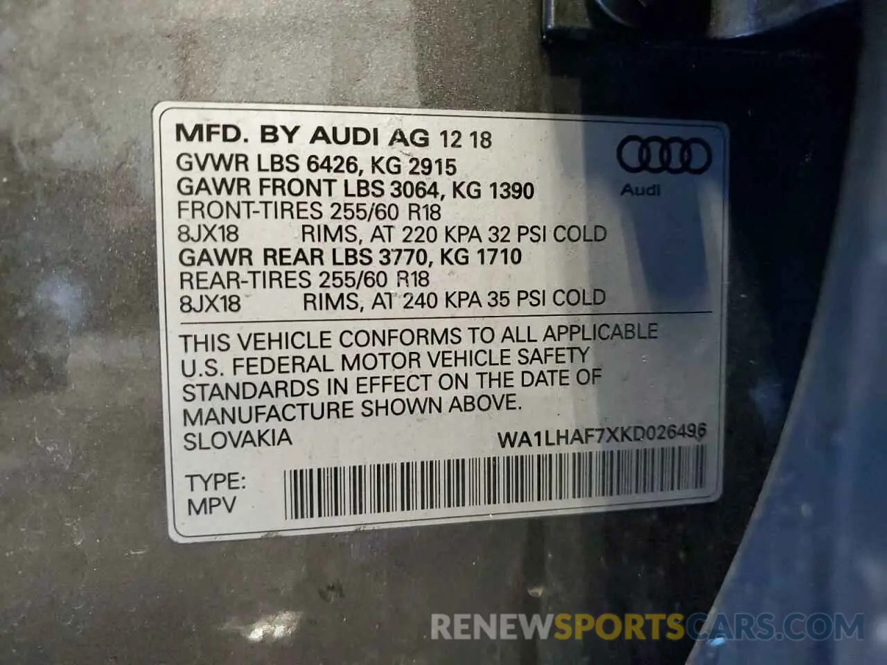 13 Photograph of a damaged car WA1LHAF7XKD026496 AUDI Q7 2019